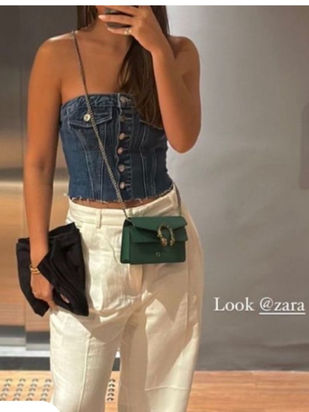 Zara Denim Strapless Button-Front Crop Top - Blue SZ S